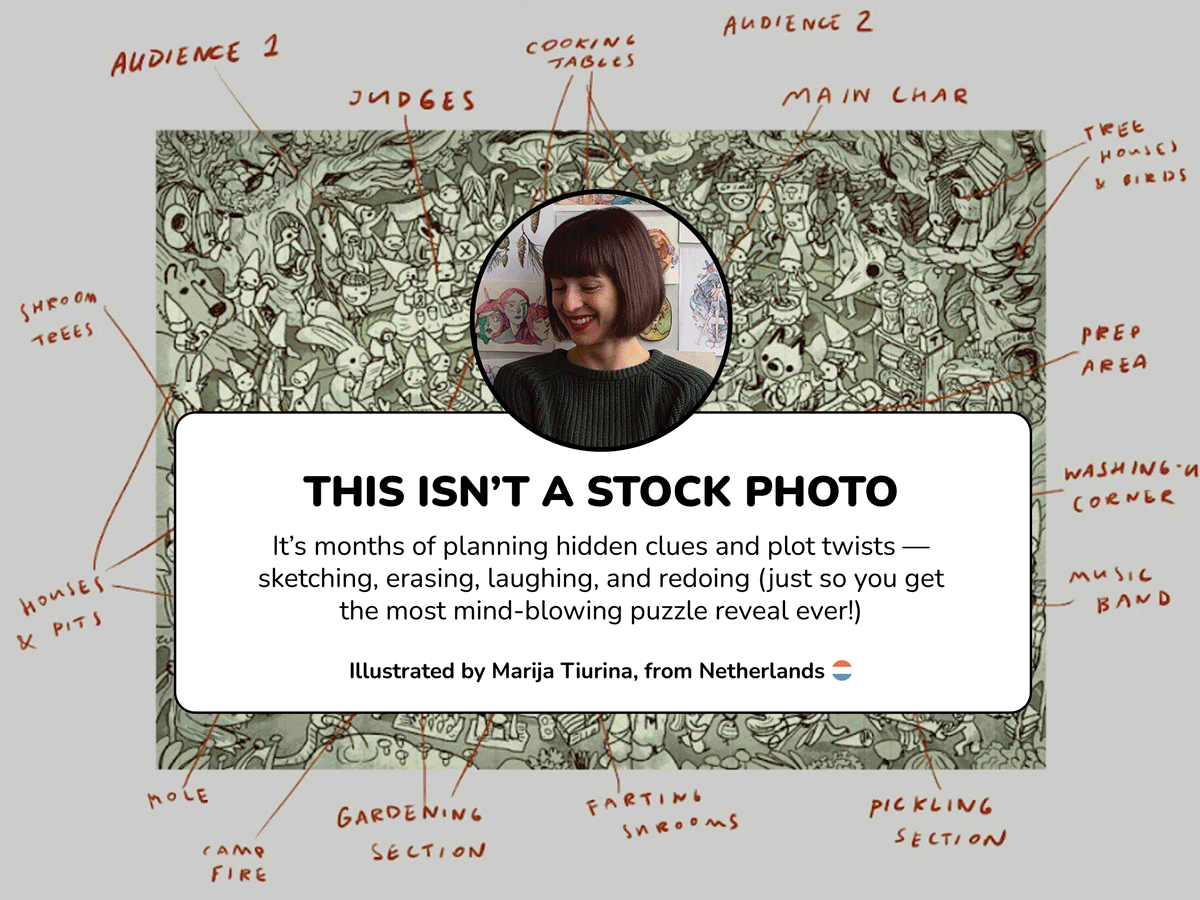 This isn't a stock photo: a real artist draws every puzzle