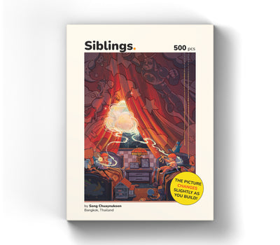 Siblings 500 piece puzzle box, overhead