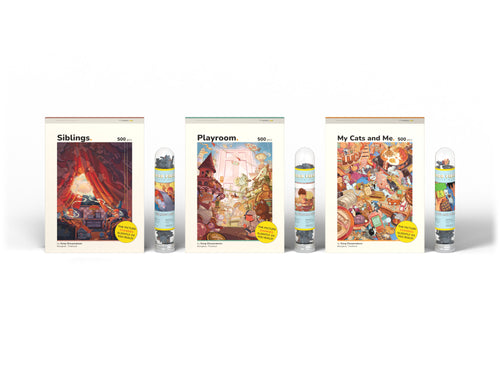 Inner Child Series 3-pack with 3 mini puzzles 500 piece puzzle box, aligned