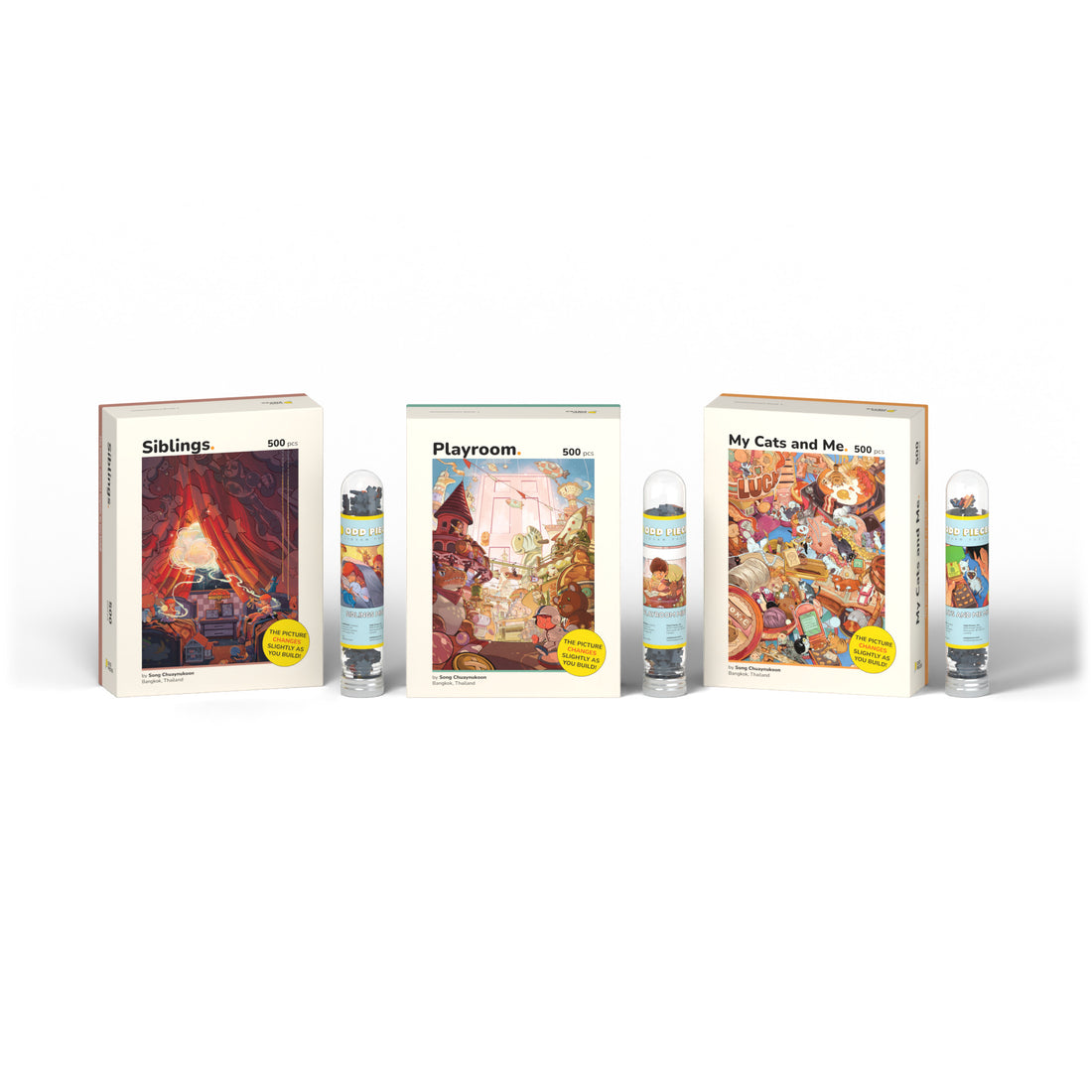 Inner Child Series 3-pack with 3 mini puzzles 500 piece puzzle box, inward