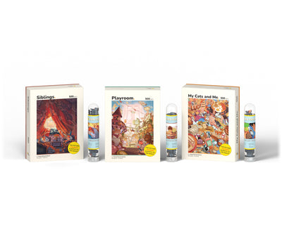 Inner Child Series 3-pack with 3 mini puzzles 500 piece puzzle box, inward