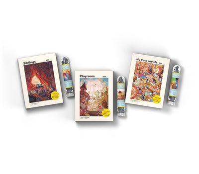 Inner Child Series 3-pack with 3 mini puzzles 500 piece puzzle box, overhead