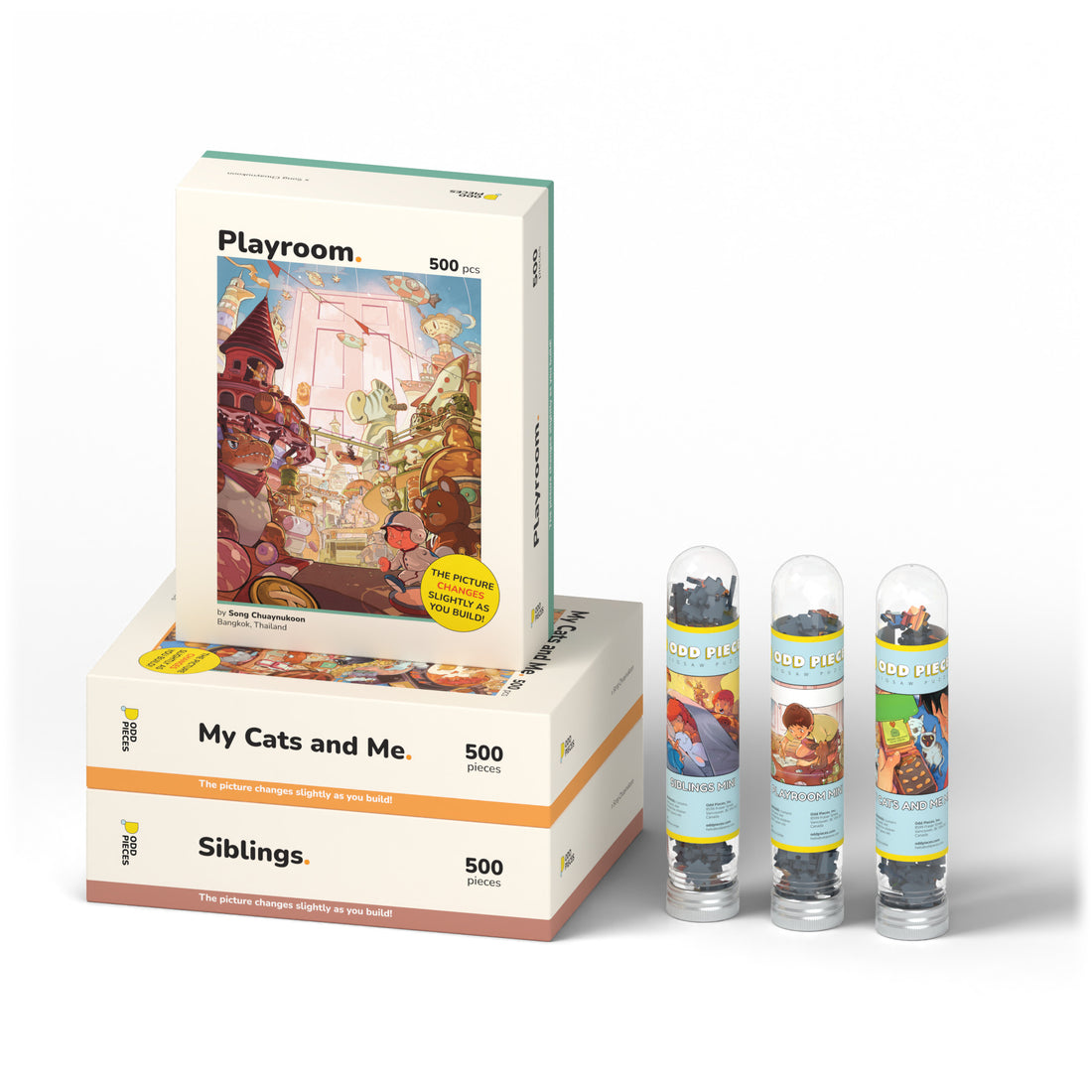 Inner Child Series 3-pack with 3 mini puzzles 500 piece puzzle box, stack