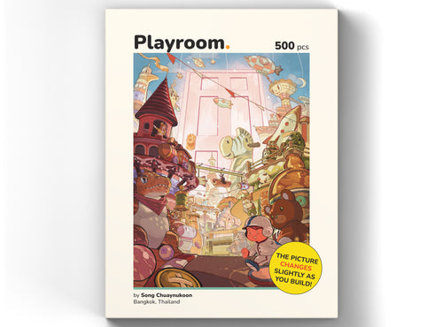 Playroom 500 piece puzzle box, overhead