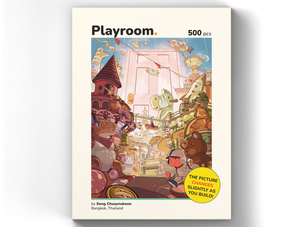Playroom 500 piece puzzle box, overhead