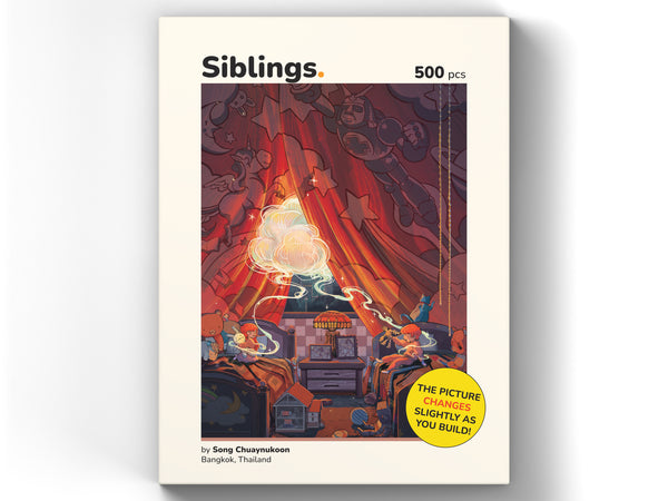 Siblings 500 piece puzzle box, overhead